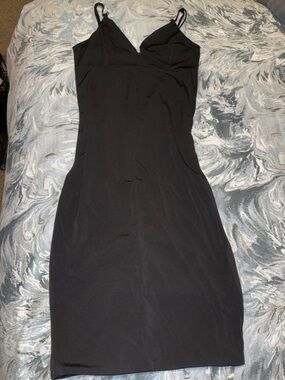 Mind Code Black Mini Slip Dress with Double Spaghetti Straps